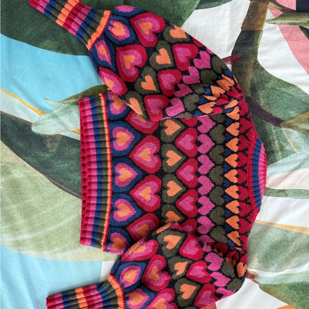 Farm Rio Heart-Pattern Crewneck Sweater in Multicolor - Picture 4 of 6